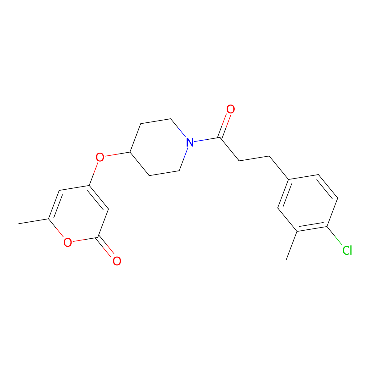 4-((1-(3-(4-chloro-3-methylphenyl)propanoyl)piperidin-4-yl)oxy)-6-methyl-2H-pyran-2-one molecular structure, CAS 1795087-43-2