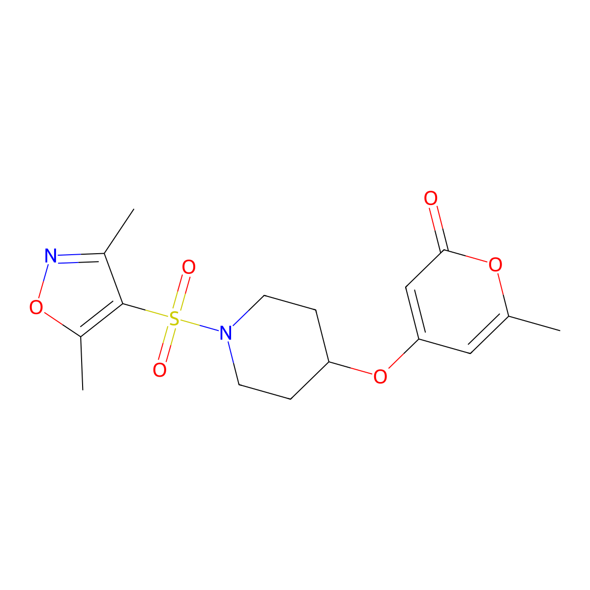 4-((1-((3,5-dimethylisoxazol-4-yl)sulfonyl)piperidin-4-yl)oxy)-6-methyl-2H-pyran-2-one molecular structure, CAS 1795087-55-6