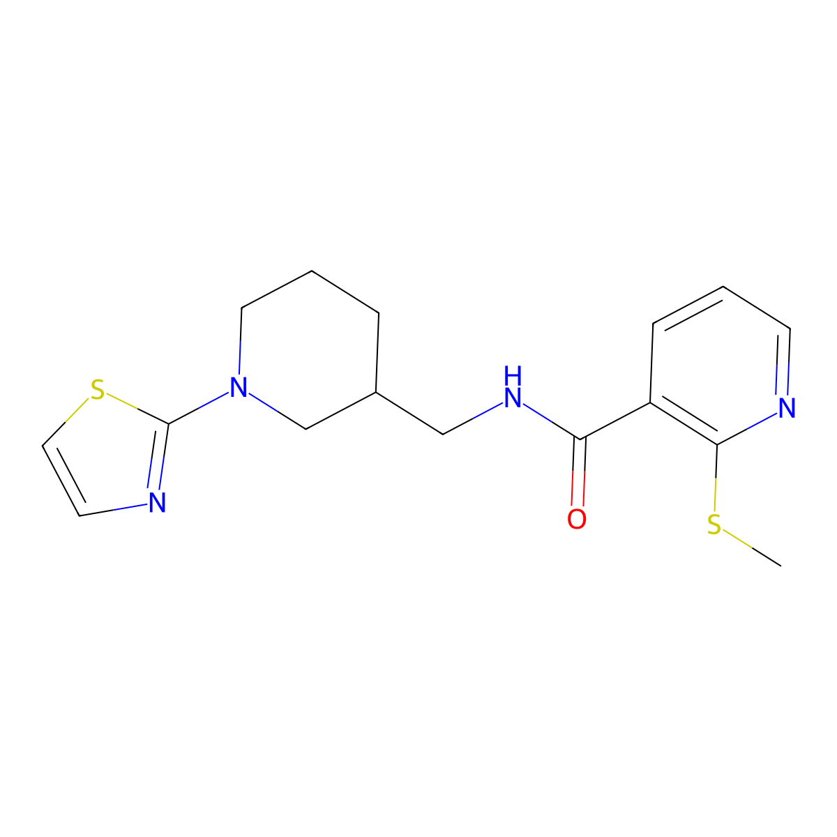 2-(methylthio)-N-((1-(thiazol-2-yl)piperidin-3-yl)methyl)nicotinamide molecular structure, CAS 1795087-59-0