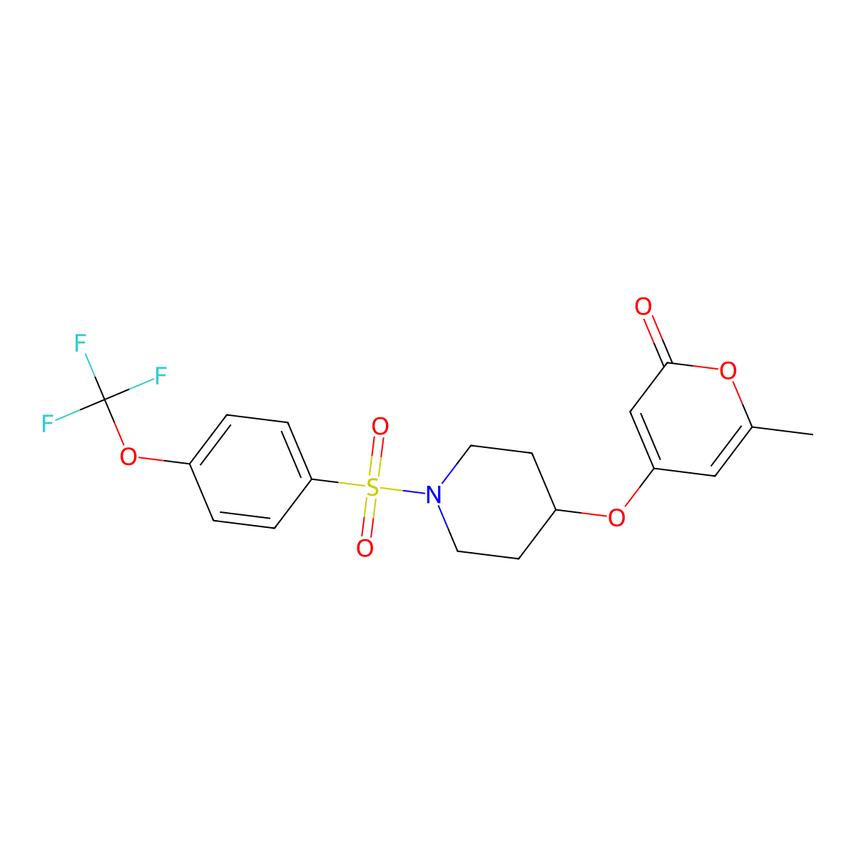 6-methyl-4-((1-((4-(trifluoromethoxy)phenyl)sulfonyl)piperidin-4-yl)oxy)-2H-pyran-2-one molecular structure, CAS 1795087-70-5