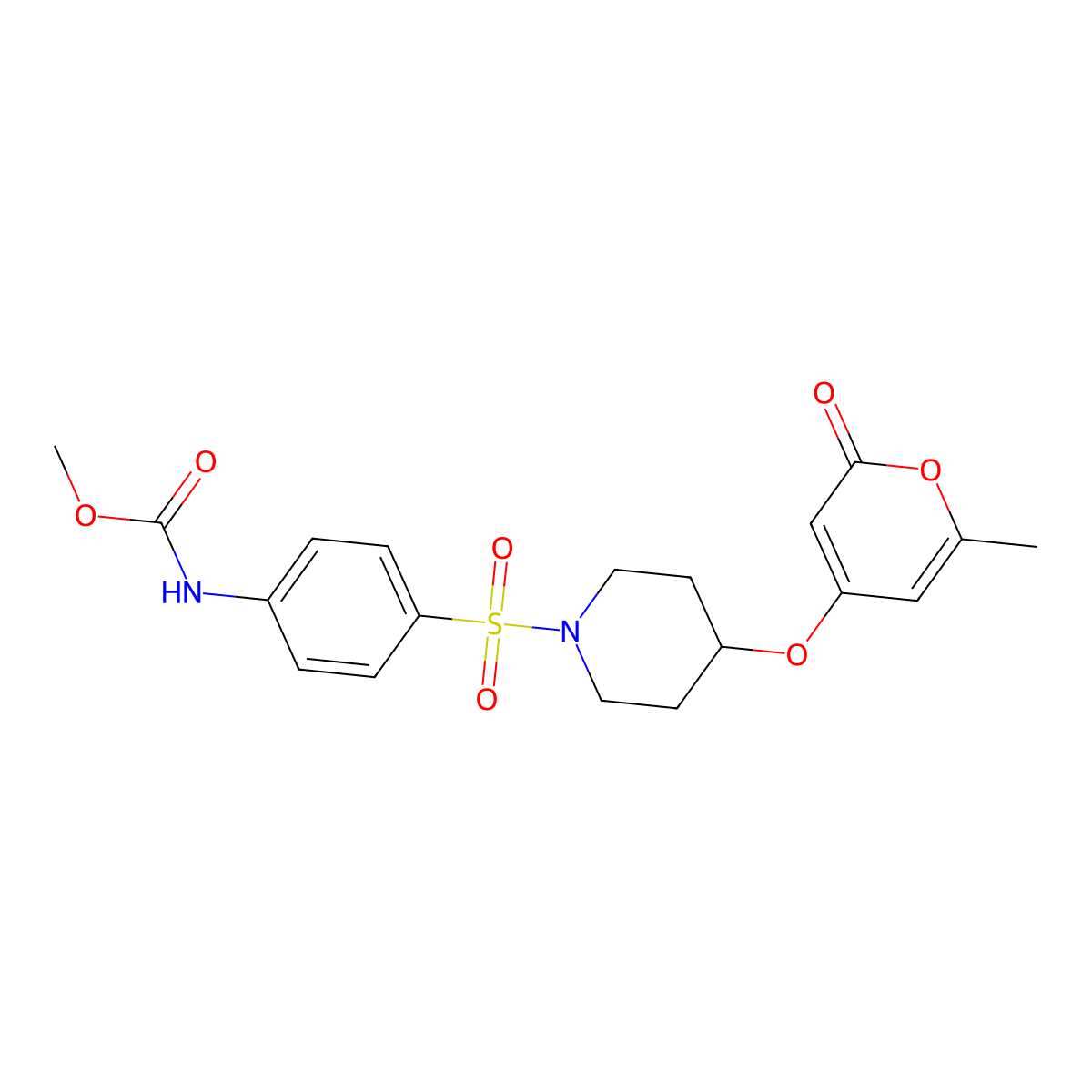 methyl (4-((4-((6-methyl-2-oxo-2H-pyran-4-yl)oxy)piperidin-1-yl)sulfonyl)phenyl)carbamate molecular structure, CAS 1795087-77-2