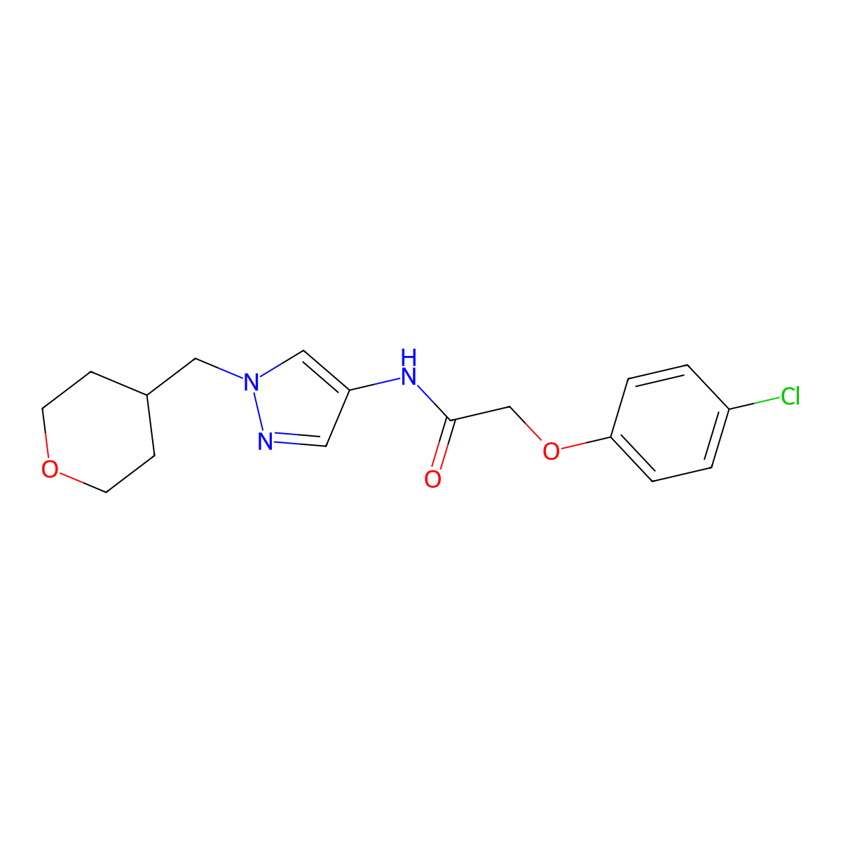 2-(4-chlorophenoxy)-N-(1-((tetrahydro-2H-pyran-4-yl)methyl)-1H-pyrazol-4-yl)acetamide molecular structure, CAS 1795087-79-4
