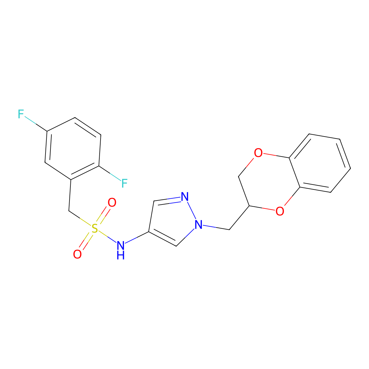 1-(2,5-difluorophenyl)-N-{1-[(2,3-dihydro-1,4-benzodioxin-2-yl)methyl]-1H-pyrazol-4-yl}methanesulfonamide molecular structure, CAS 1795087-82-9