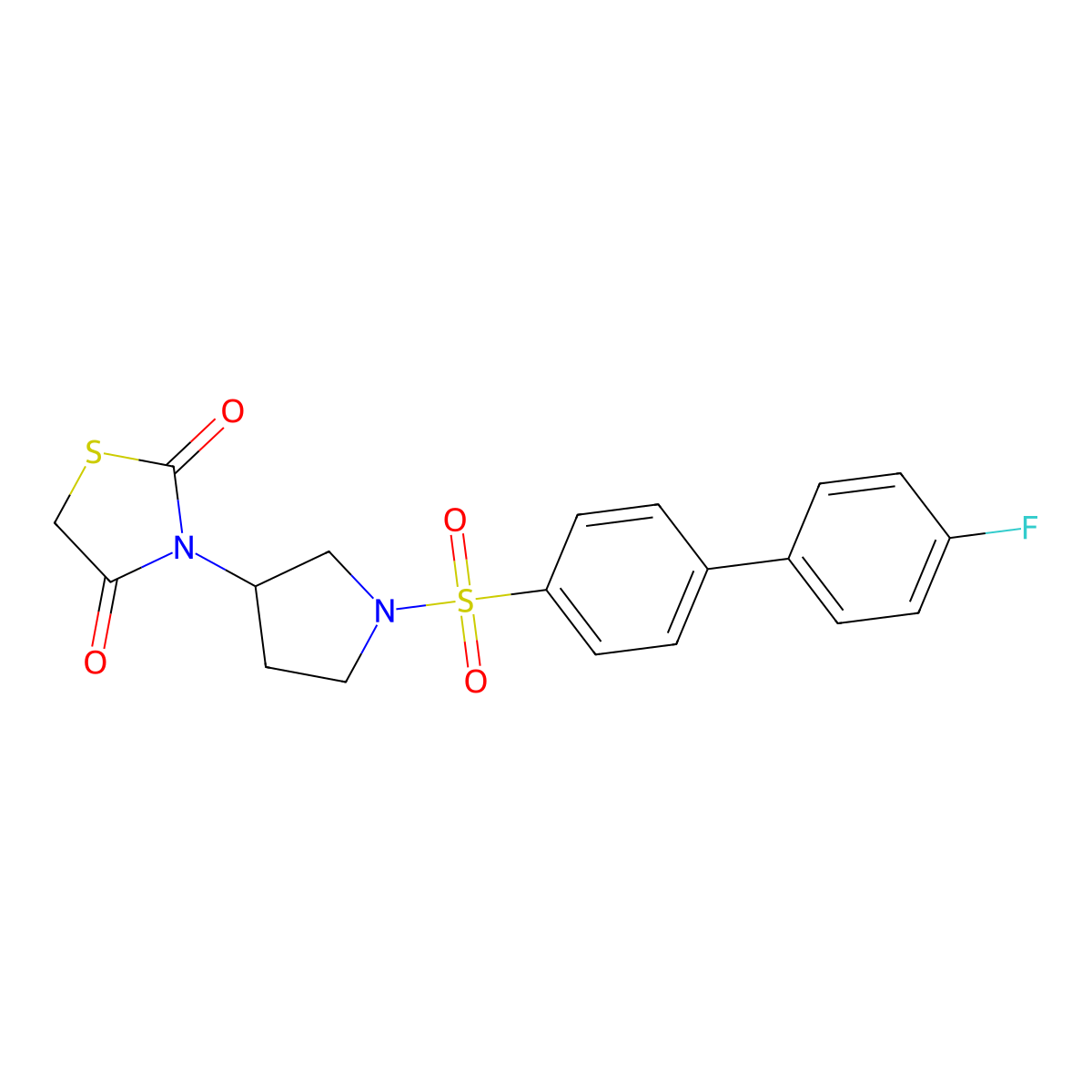 3-(1-((4'-Fluoro-[1,1'-biphenyl]-4-yl)sulfonyl)pyrrolidin-3-yl)thiazolidine-2,4-dione molecular structure, CAS 1795087-95-4