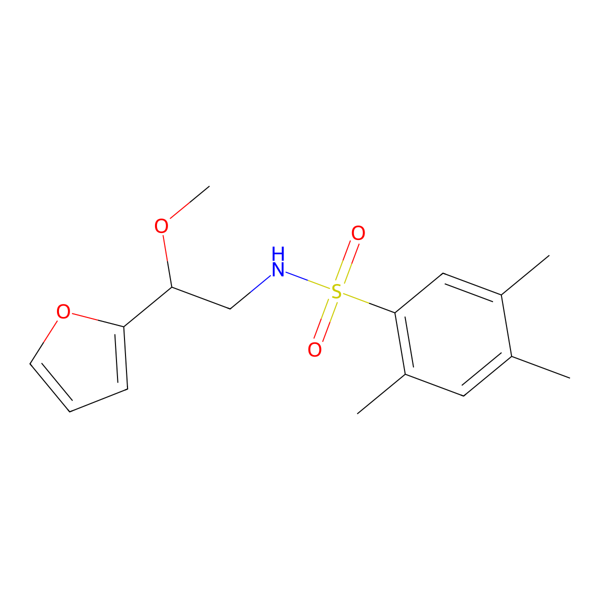 N-(2-(furan-2-yl)-2-methoxyethyl)-2,4,5-trimethylbenzenesulfonamide molecular structure, CAS 1795088-43-5