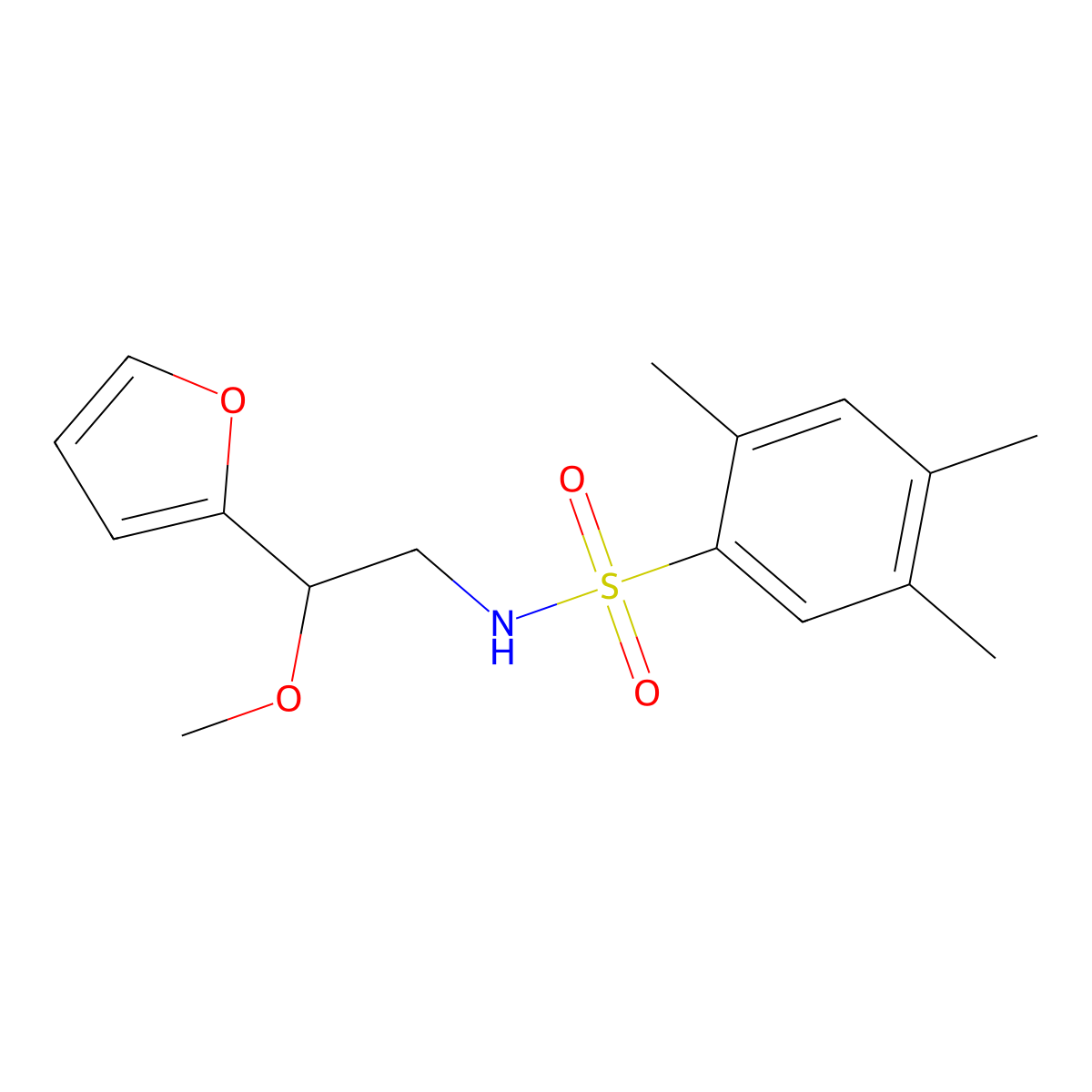 N-(2-(furan-2-yl)-2-methoxyethyl)-2,4,5-trimethylbenzenesulfonamide molecular structure, CAS 1795088-43-5