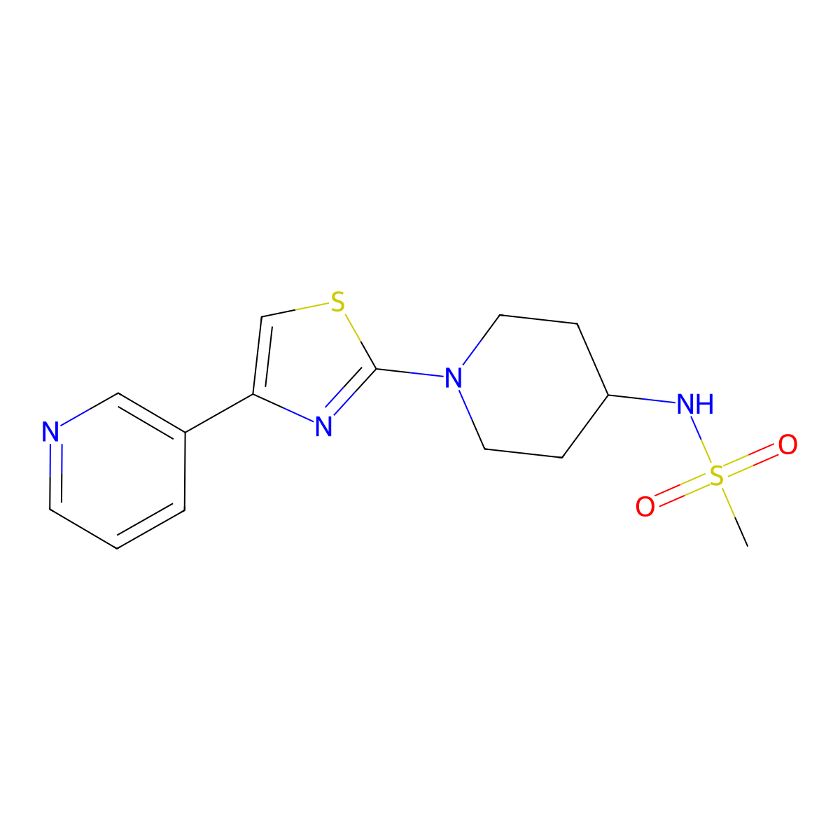 N-(1-(4-(pyridin-3-yl)thiazol-2-yl)piperidin-4-yl)methanesulfonamide molecular structure, CAS 1795088-45-7