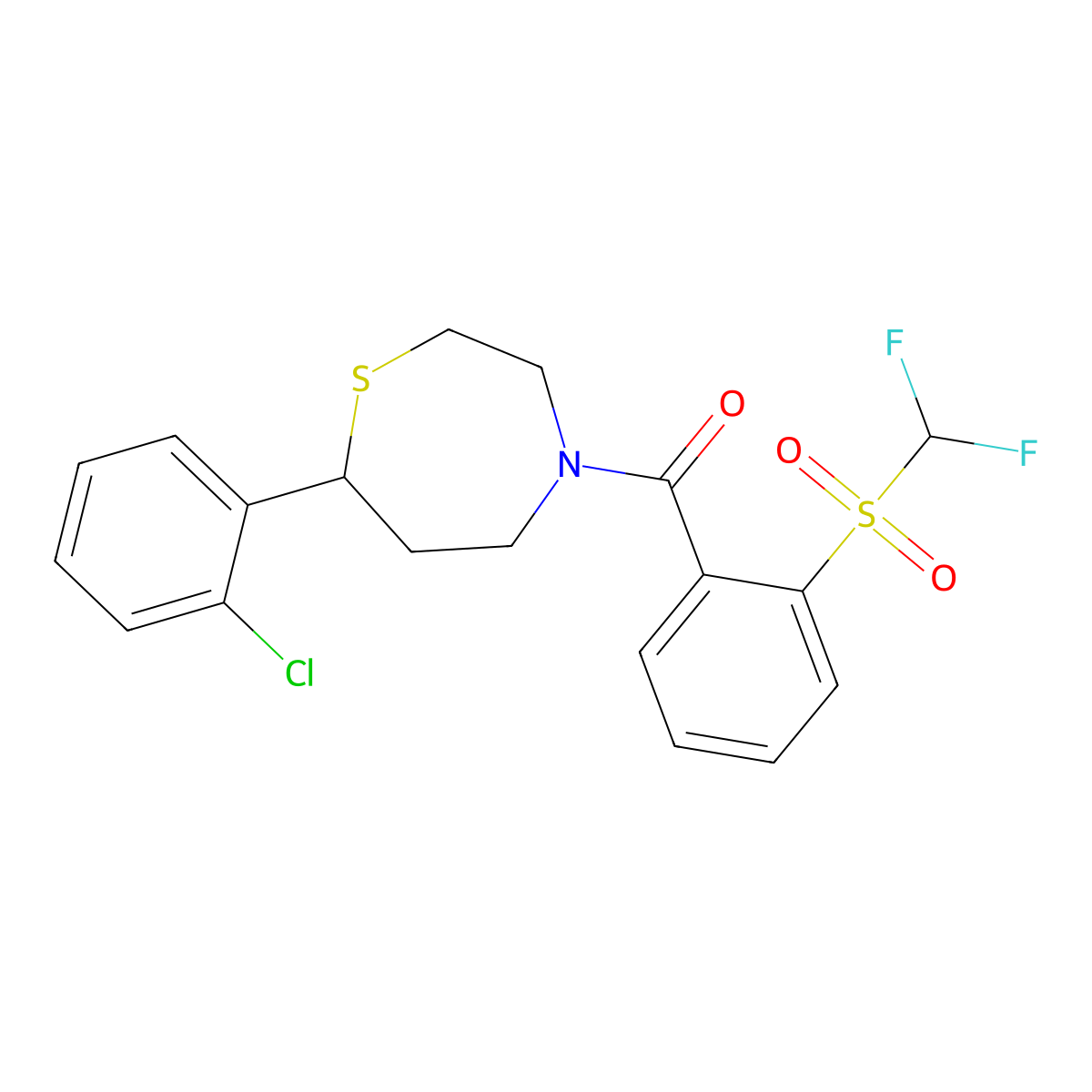 (7-(2-Chlorophenyl)-1,4-thiazepan-4-yl)(2-((difluoromethyl)sulfonyl)phenyl)methanone molecular structure, CAS 1795088-52-6