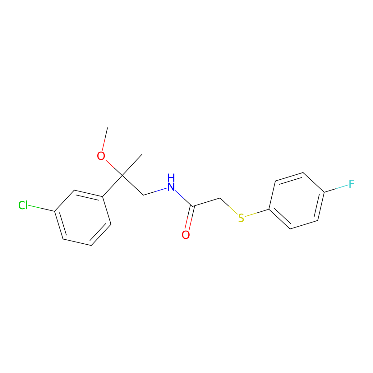 N-(2-(3-chlorophenyl)-2-methoxypropyl)-2-((4-fluorophenyl)thio)acetamide molecular structure, CAS 1795088-69-5