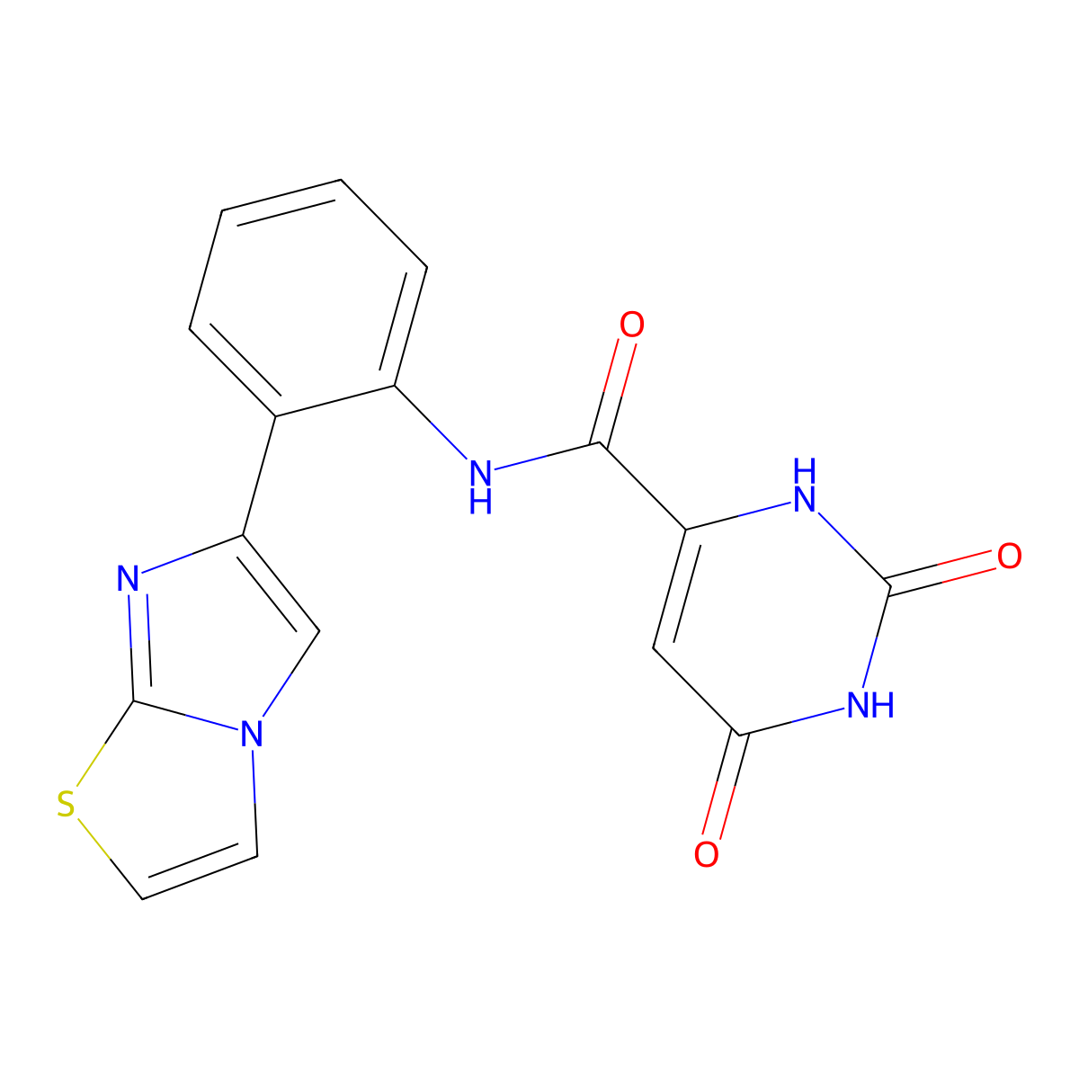 N-(2-(imidazo[2,1-b]thiazol-6-yl)phenyl)-2,6-dioxo-1,2,3,6-tetrahydropyrimidine-4-carboxamide molecular structure, CAS 1795088-98-0