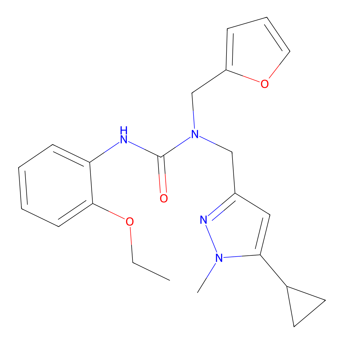 1-((5-cyclopropyl-1-methyl-1H-pyrazol-3-yl)methyl)-3-(2-ethoxyphenyl)-1-(furan-2-ylmethyl)urea molecular structure, CAS 1795089-06-3