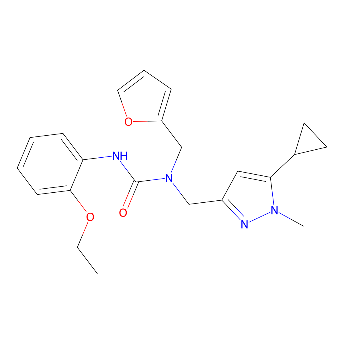 1-((5-cyclopropyl-1-methyl-1H-pyrazol-3-yl)methyl)-3-(2-ethoxyphenyl)-1-(furan-2-ylmethyl)urea molecular structure, CAS 1795089-06-3