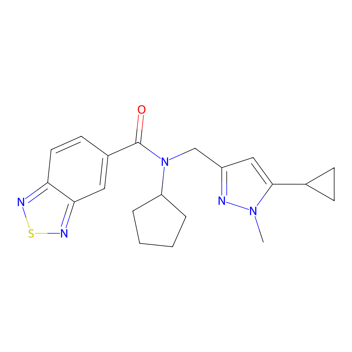N-cyclopentyl-N-((5-cyclopropyl-1-methyl-1H-pyrazol-3-yl)methyl)benzo[c][1,2,5]thiadiazole-5-carboxamide molecular structure, CAS 1795089-22-3