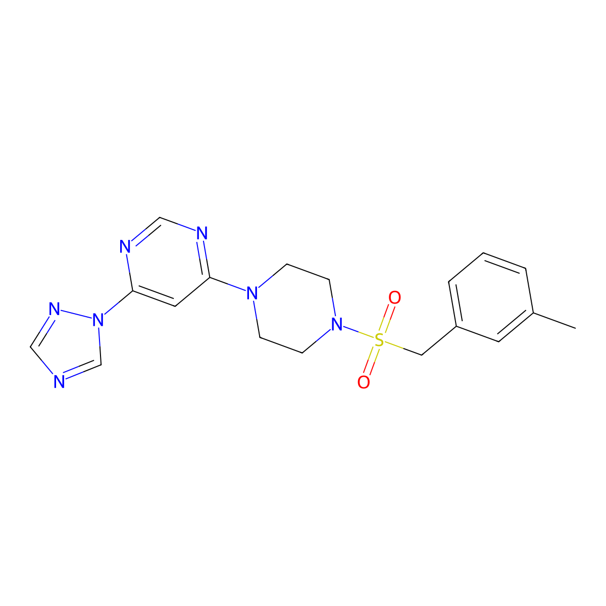 4-(4-((3-methylbenzyl)sulfonyl)piperazin-1-yl)-6-(1H-1,2,4-triazol-1-yl)pyrimidine molecular structure, CAS 1795089-23-4