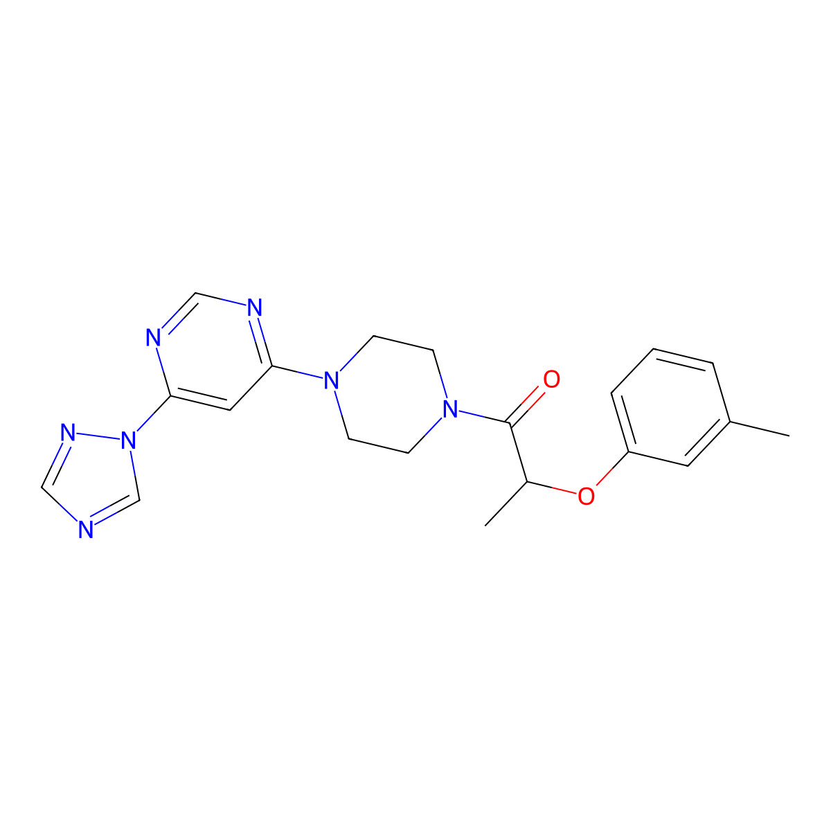 1-(4-(6-(1H-1,2,4-triazol-1-yl)pyrimidin-4-yl)piperazin-1-yl)-2-(m-tolyloxy)propan-1-one molecular structure, CAS 1795089-30-3
