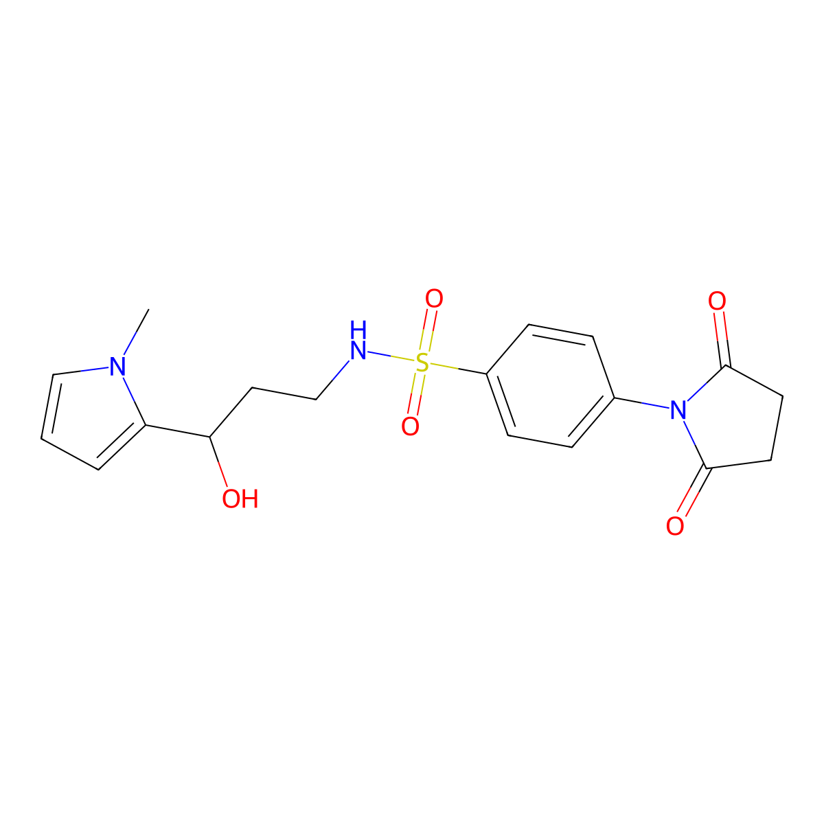 4-(2,5-dioxopyrrolidin-1-yl)-N-(3-hydroxy-3-(1-methyl-1H-pyrrol-2-yl)propyl)benzenesulfonamide molecular structure, CAS 1795089-41-6