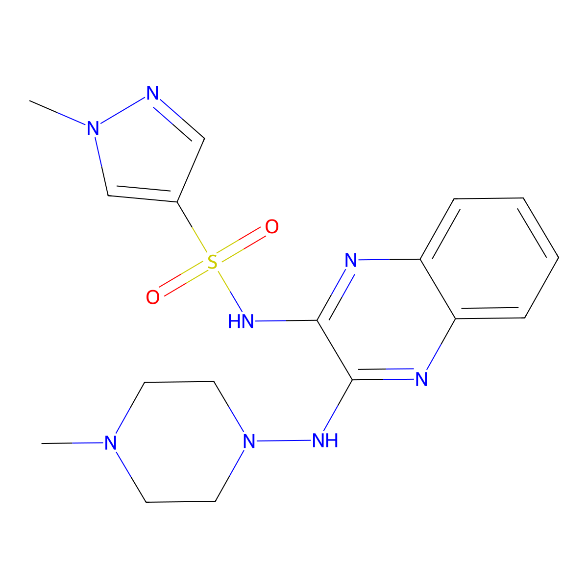 1-methyl-N-(3-((4-methylpiperazin-1-yl)amino)quinoxalin-2-yl)-1H-pyrazole-4-sulfonamide molecular structure, CAS 1795089-46-1