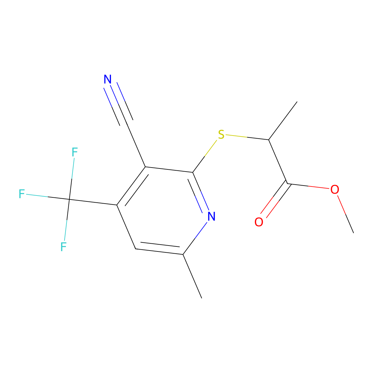 Methyl 2-{[3-cyano-6-methyl-4-(trifluoromethyl)pyridin-2-yl]sulfanyl}propanoate molecular structure, CAS 1795089-47-2