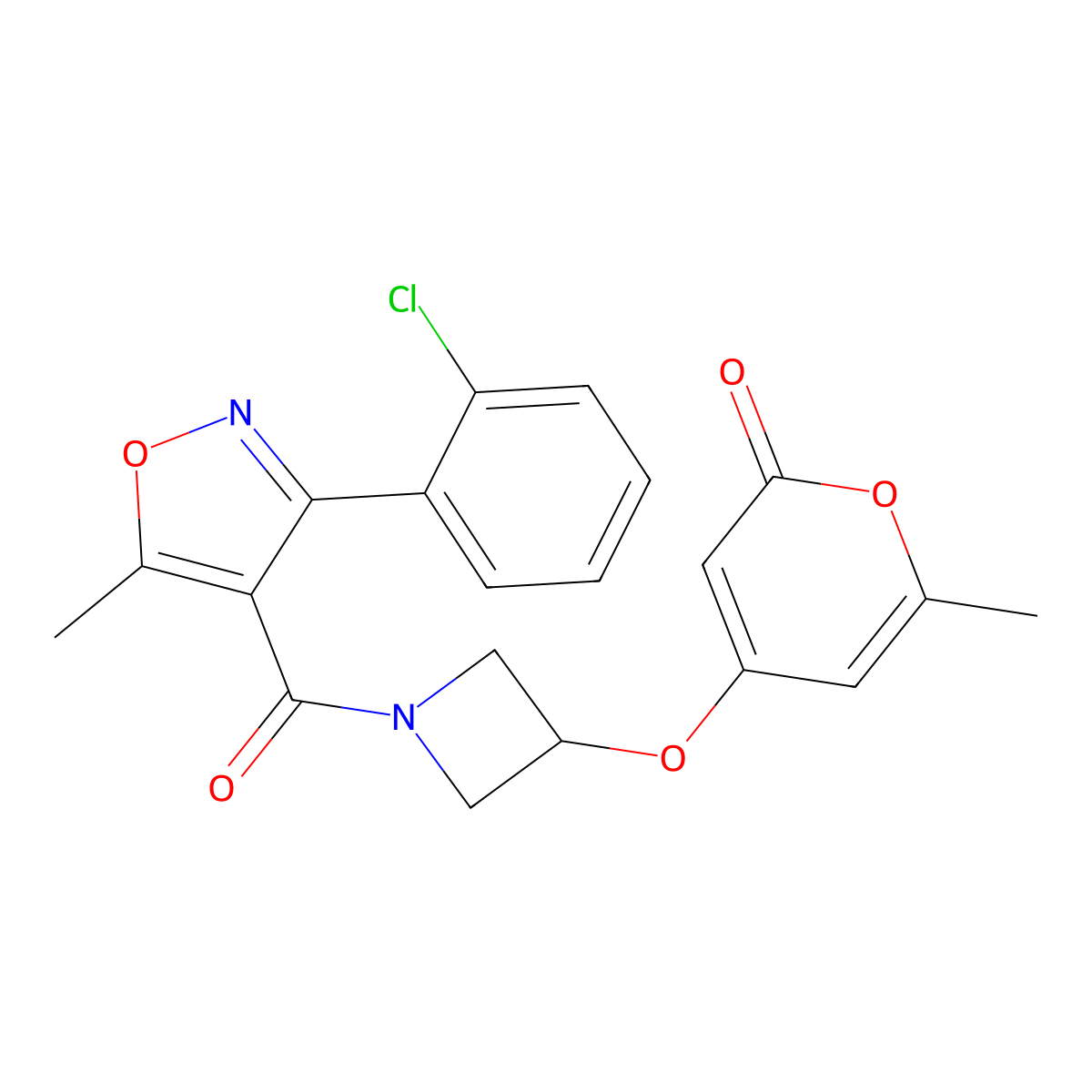 4-((1-(3-(2-chlorophenyl)-5-methylisoxazole-4-carbonyl)azetidin-3-yl)oxy)-6-methyl-2H-pyran-2-one molecular structure, CAS 1795089-59-6