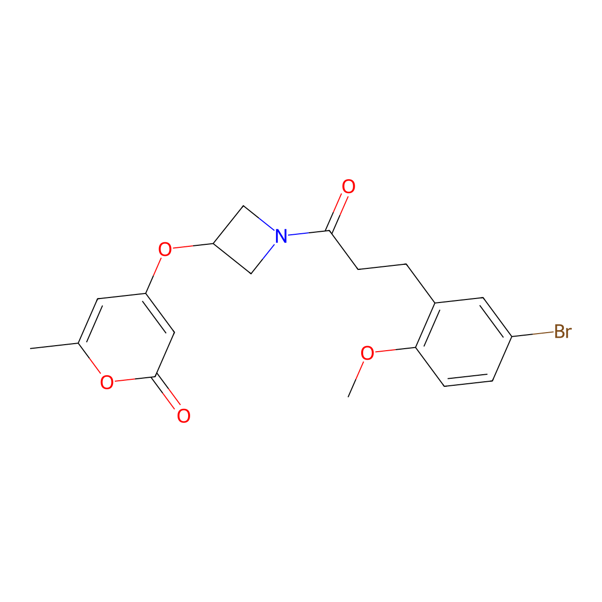 4-((1-(3-(5-bromo-2-methoxyphenyl)propanoyl)azetidin-3-yl)oxy)-6-methyl-2H-pyran-2-one molecular structure, CAS 1795089-65-4