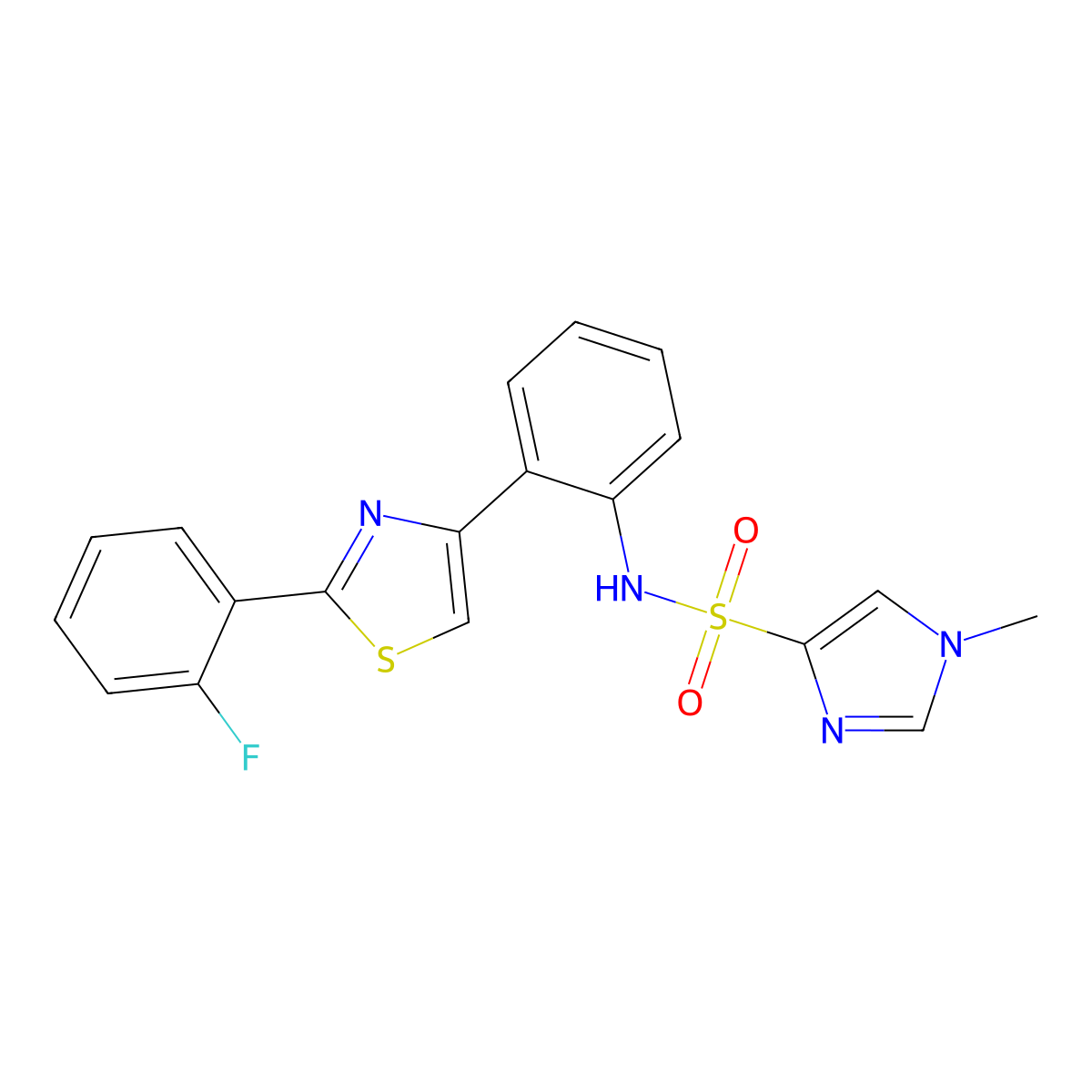 N-(2-(2-(2-fluorophenyl)thiazol-4-yl)phenyl)-1-methyl-1H-imidazole-4-sulfonamide molecular structure, CAS 1795089-71-2