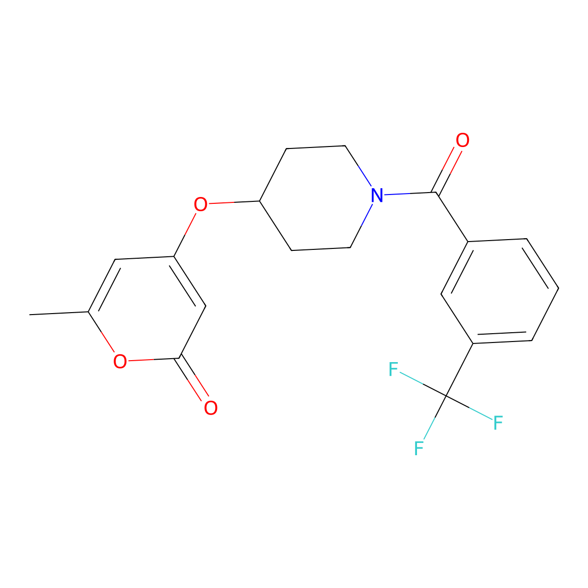 6-methyl-4-({1-[3-(trifluoromethyl)benzoyl]piperidin-4-yl}oxy)-2H-pyran-2-one molecular structure, CAS 1795089-88-1