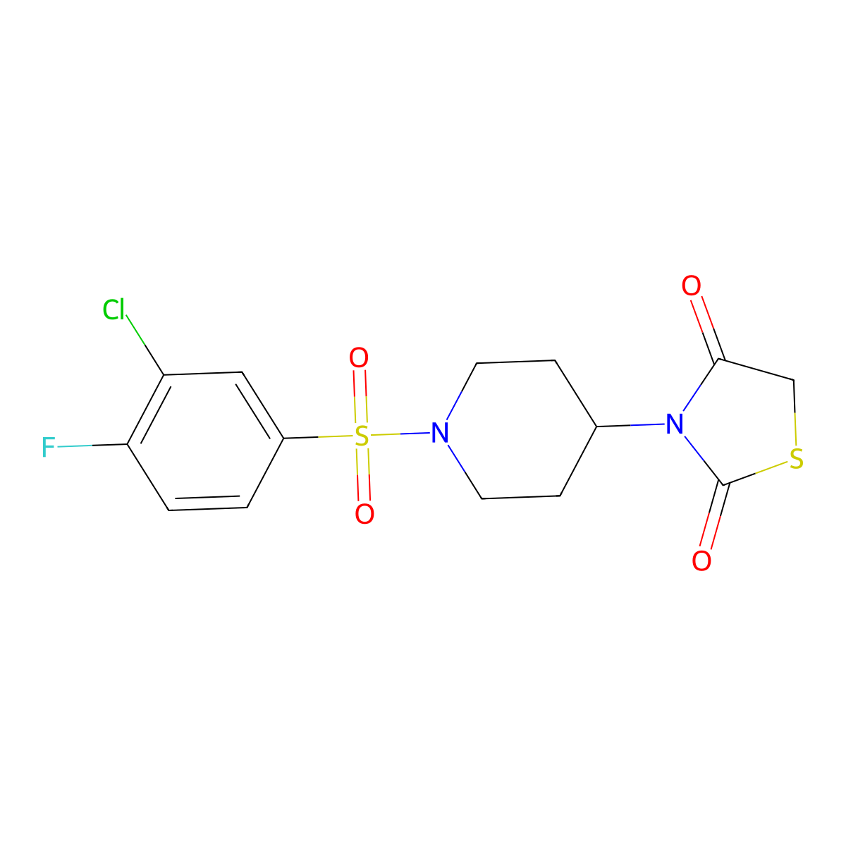 3-(1-((3-Chloro-4-fluorophenyl)sulfonyl)piperidin-4-yl)thiazolidine-2,4-dione molecular structure, CAS 1795089-99-4