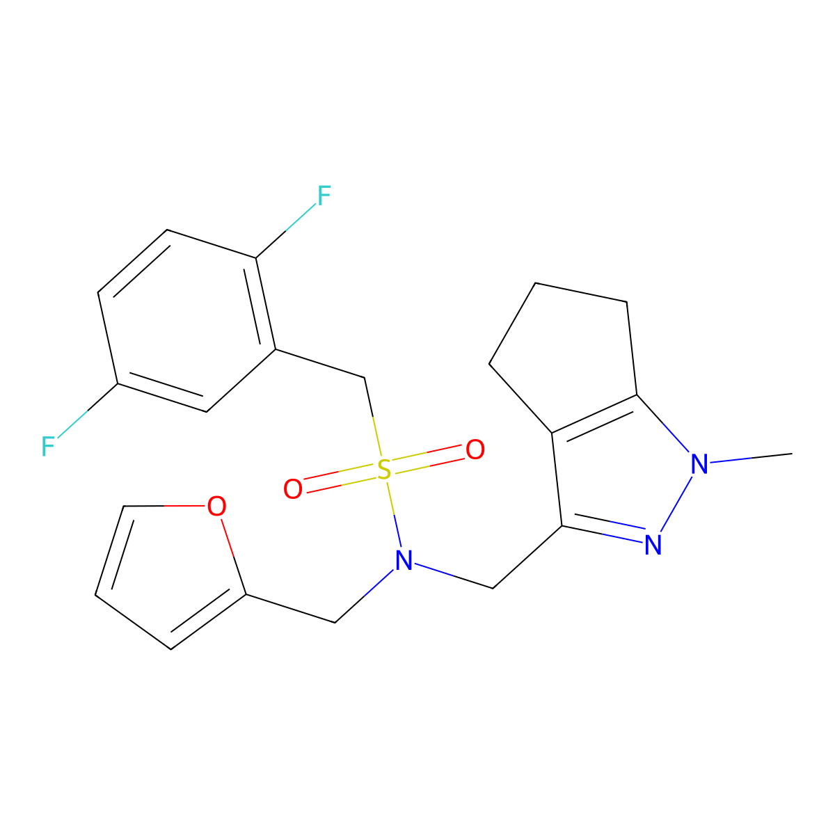 1-(2,5-difluorophenyl)-N-(furan-2-ylmethyl)-N-((1-methyl-1,4,5,6-tetrahydrocyclopenta[c]pyrazol-3-yl)methyl)methanesulfonamide molecular structure, CAS 1795090-20-8