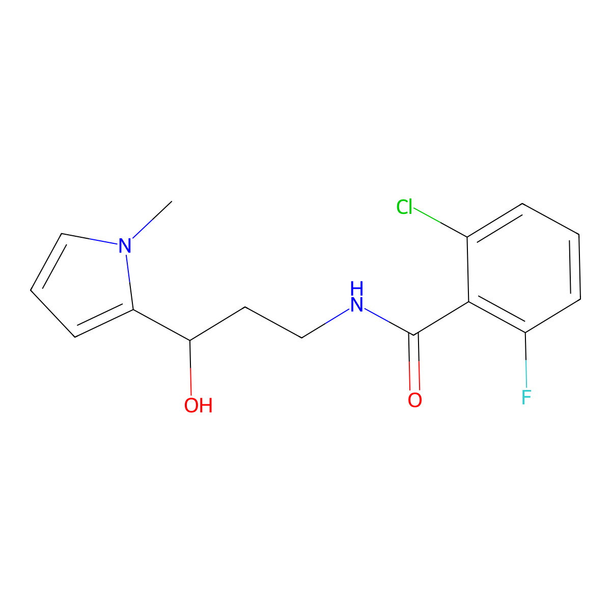 2-chloro-6-fluoro-N-[3-hydroxy-3-(1-methyl-1H-pyrrol-2-yl)propyl]benzamide molecular structure, CAS 1795090-24-2
