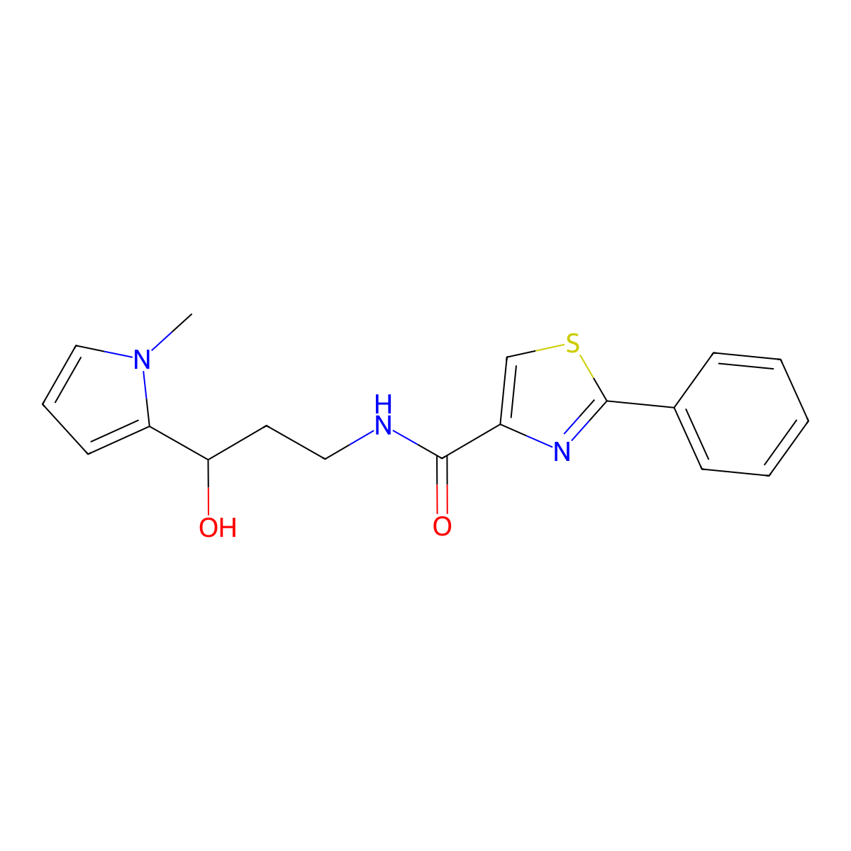 N-(3-hydroxy-3-(1-methyl-1H-pyrrol-2-yl)propyl)-2-phenylthiazole-4-carboxamide molecular structure, CAS 1795090-29-7