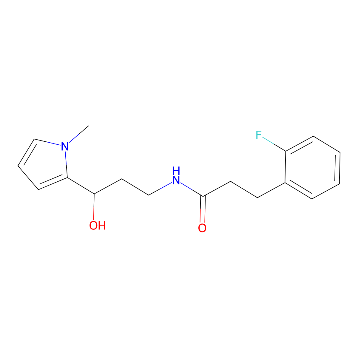 3-(2-fluorophenyl)-N-[3-hydroxy-3-(1-methyl-1H-pyrrol-2-yl)propyl]propanamide molecular structure, CAS 1795090-33-3