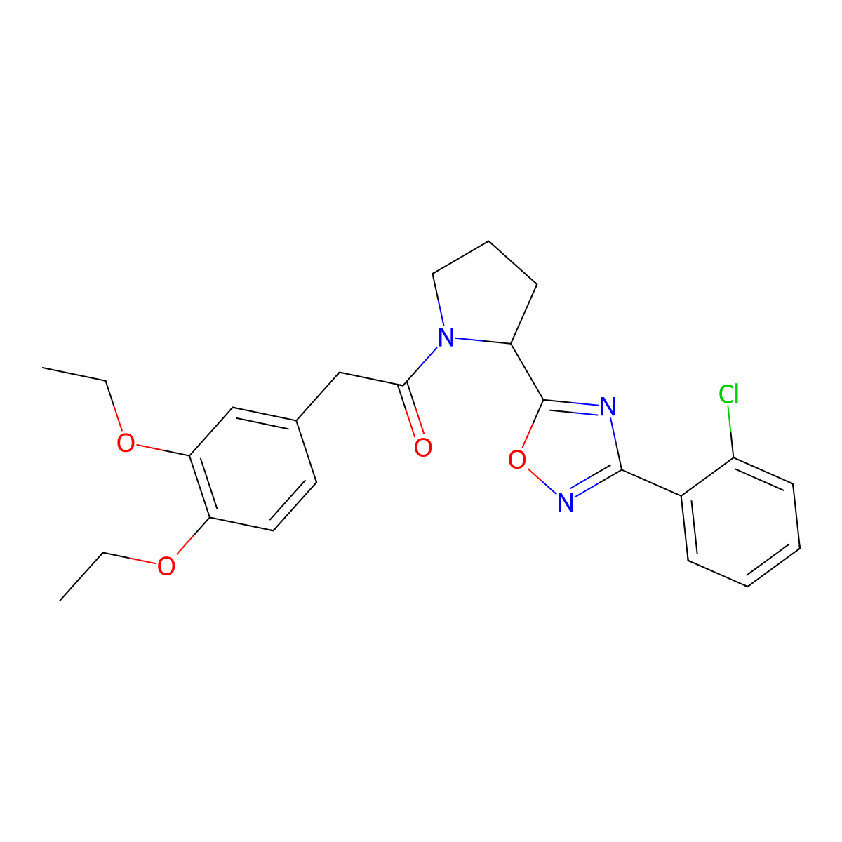 3-(2-Chlorophenyl)-5-{1-[(3,4-diethoxyphenyl)acetyl]pyrrolidin-2-yl}-1,2,4-oxadiazole molecular structure, CAS 1795181-08-6