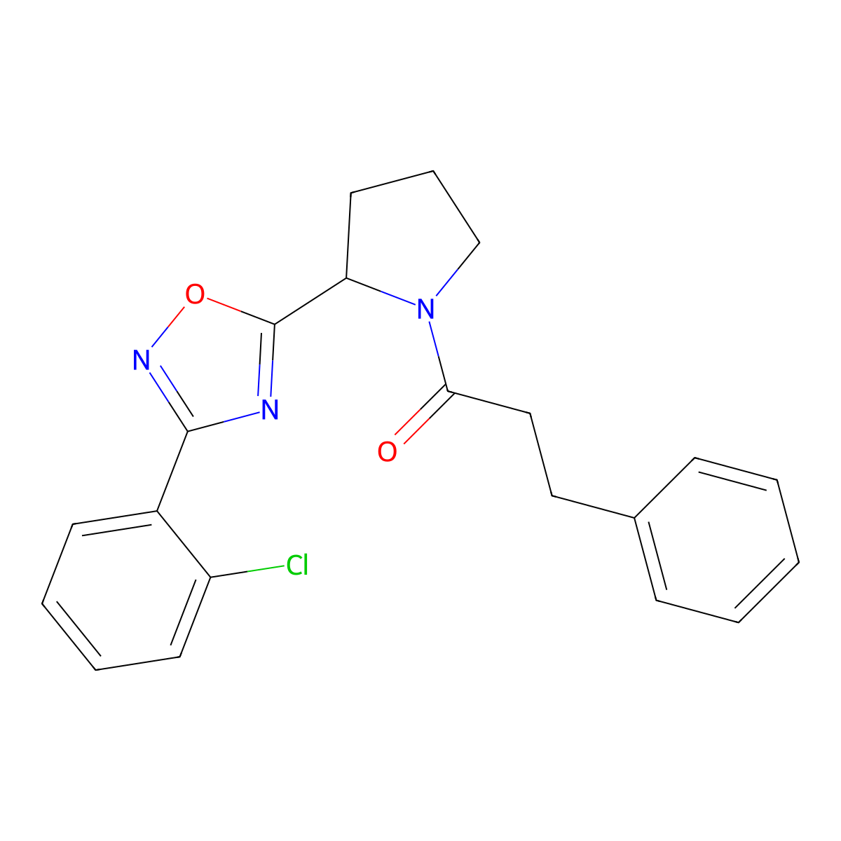 3-(2-Chlorophenyl)-5-[1-(3-phenylpropanoyl)pyrrolidin-2-yl]-1,2,4-oxadiazole molecular structure, CAS 1795181-13-3