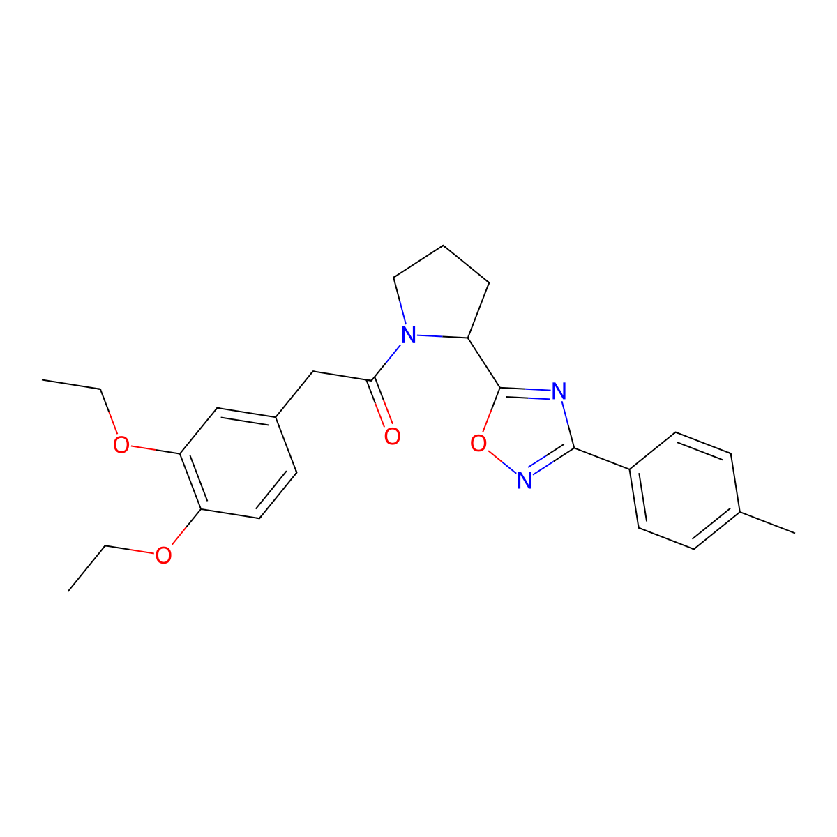 5-{1-[(3,4-Diethoxyphenyl)acetyl]pyrrolidin-2-yl}-3-(4-methylphenyl)-1,2,4-oxadiazole molecular structure, CAS 1795181-17-7
