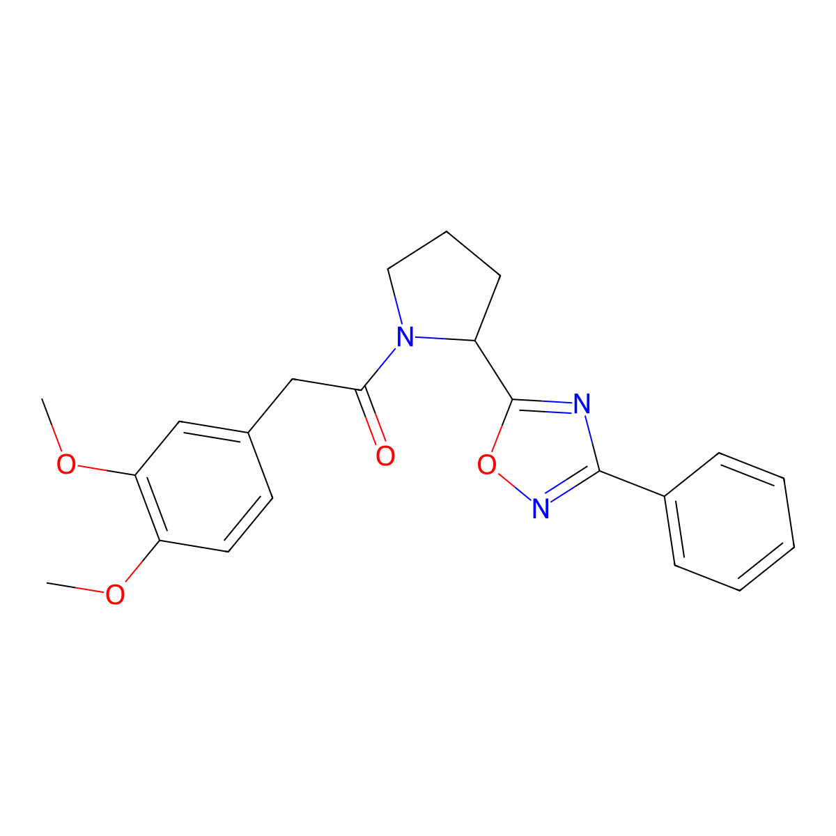 5-{1-[(3,4-Dimethoxyphenyl)acetyl]pyrrolidin-2-yl}-3-phenyl-1,2,4-oxadiazole molecular structure, CAS 1795181-33-7