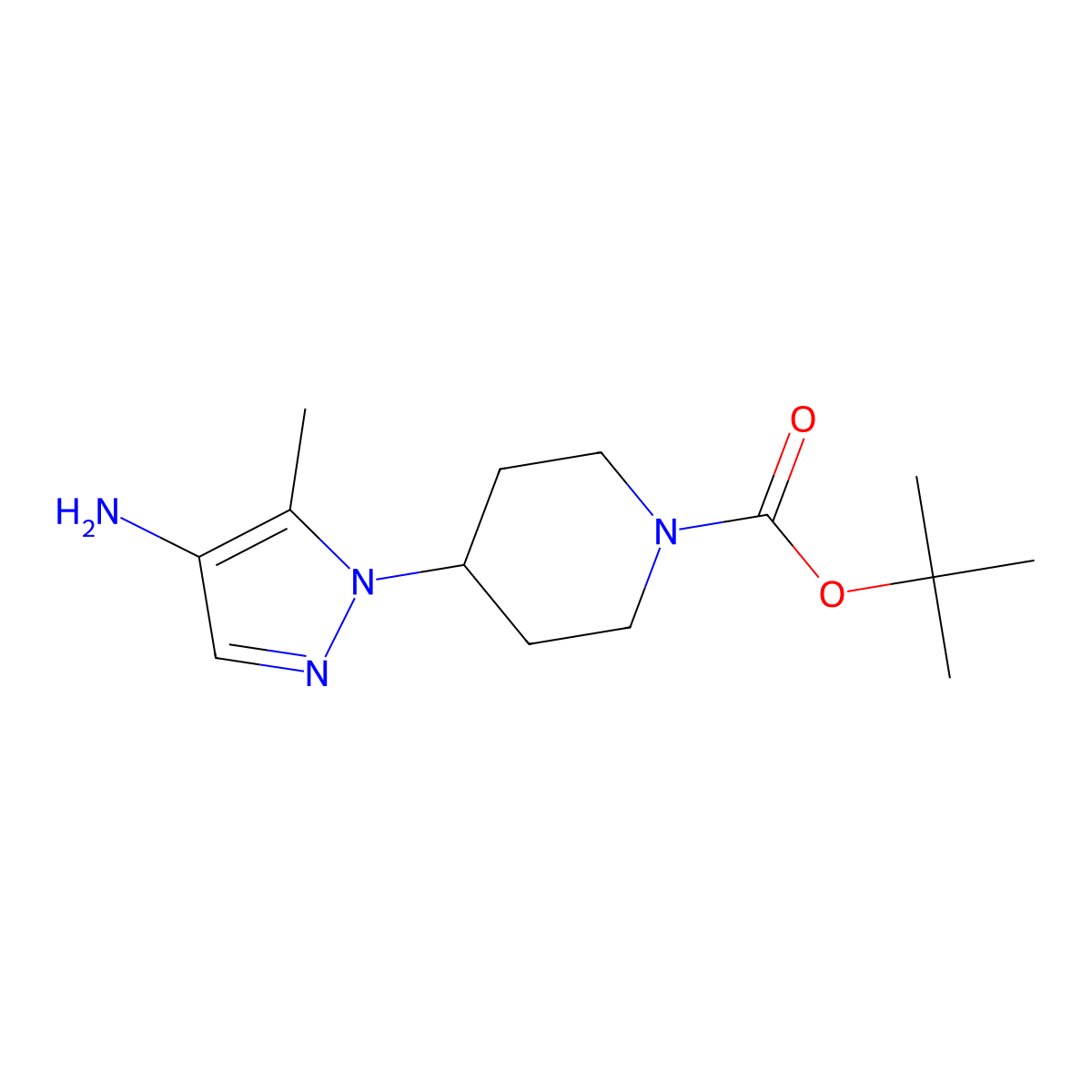 tert-butyl 4-(4-amino-5-methyl-1H-pyrazol-1-yl)piperidine-1-carboxylate molecular structure, CAS 1795186-81-0