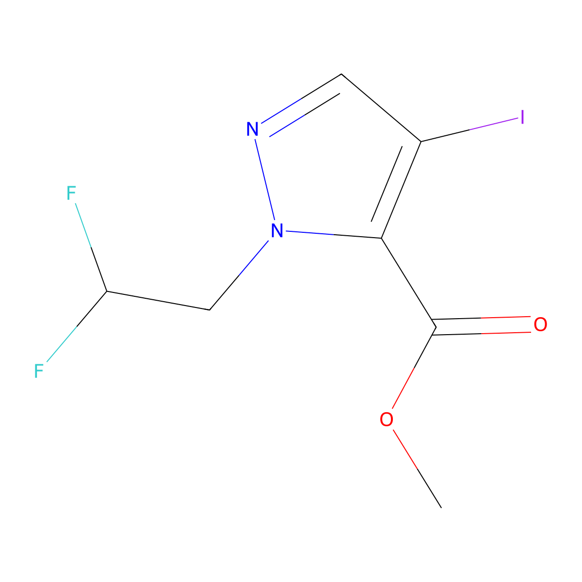 methyl 1-(2,2-difluoroethyl)-4-iodo-1H-pyrazole-5-carboxylate molecular structure, CAS 1795186-89-8