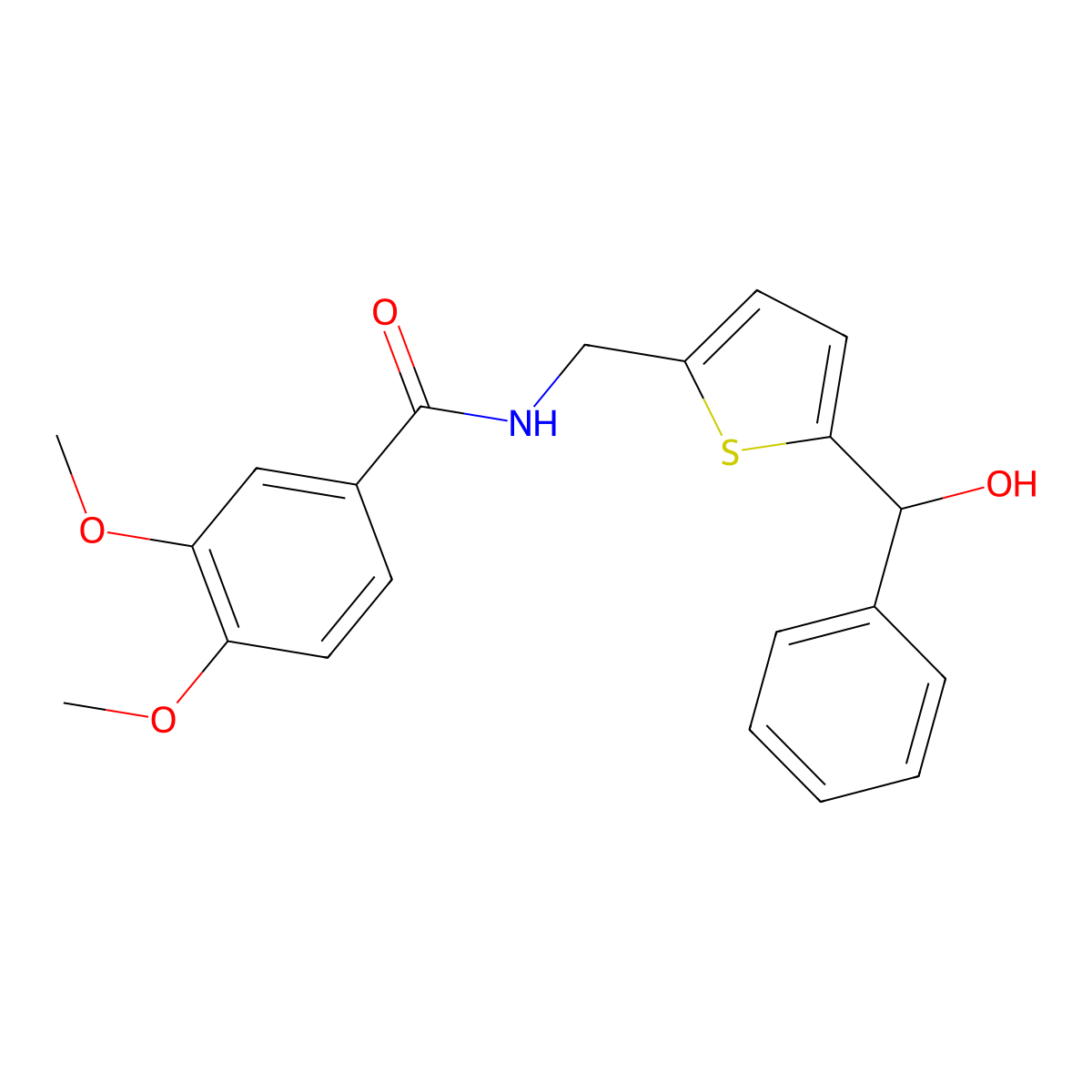 N-((5-(hydroxy(phenyl)methyl)thiophen-2-yl)methyl)-3,4-dimethoxybenzamide molecular structure, CAS 1795189-69-3