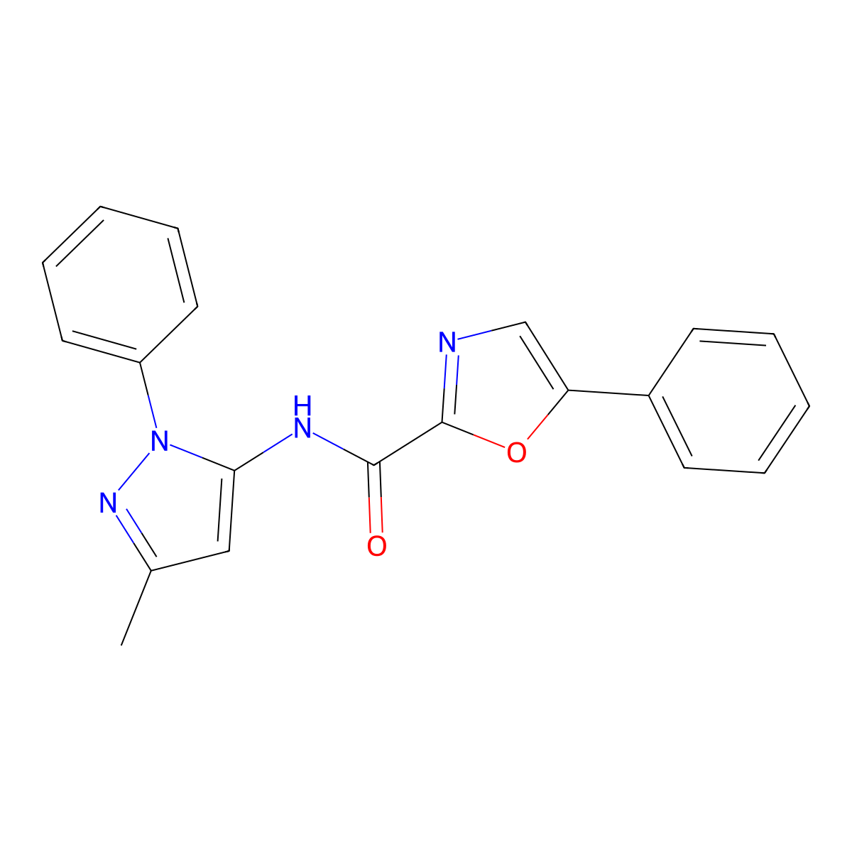 N-(3-methyl-1-phenyl-1H-pyrazol-5-yl)-5-phenyloxazole-2-carboxamide molecular structure, CAS 1795189-71-7