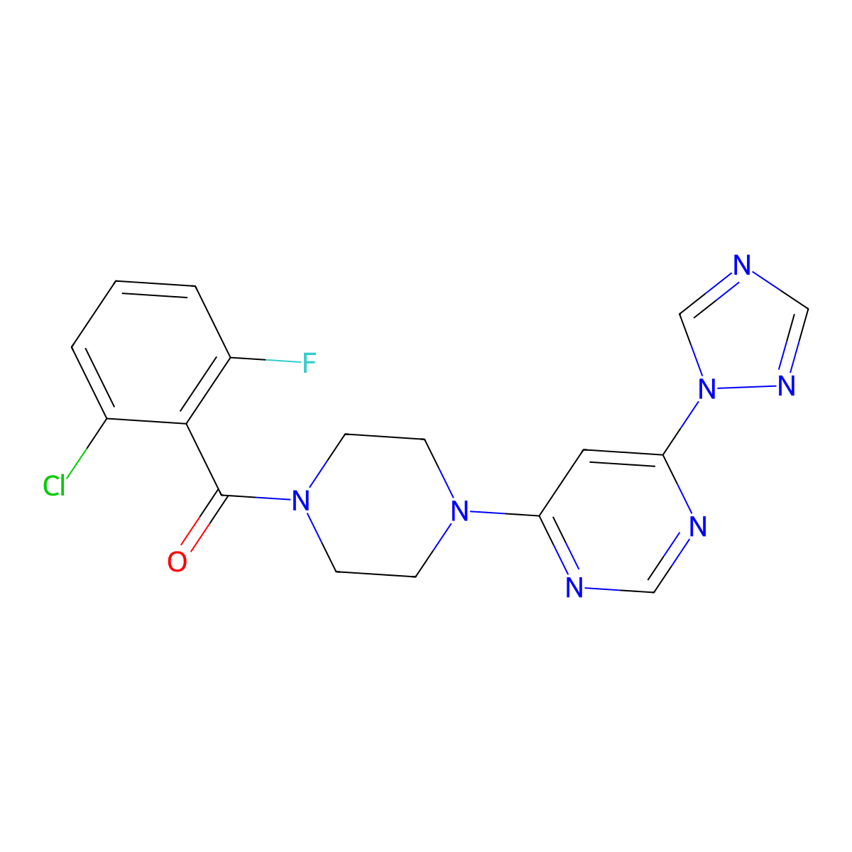 (4-(6-(1H-1,2,4-triazol-1-yl)pyrimidin-4-yl)piperazin-1-yl)(2-chloro-6-fluorophenyl)methanone molecular structure, CAS 1795189-72-8