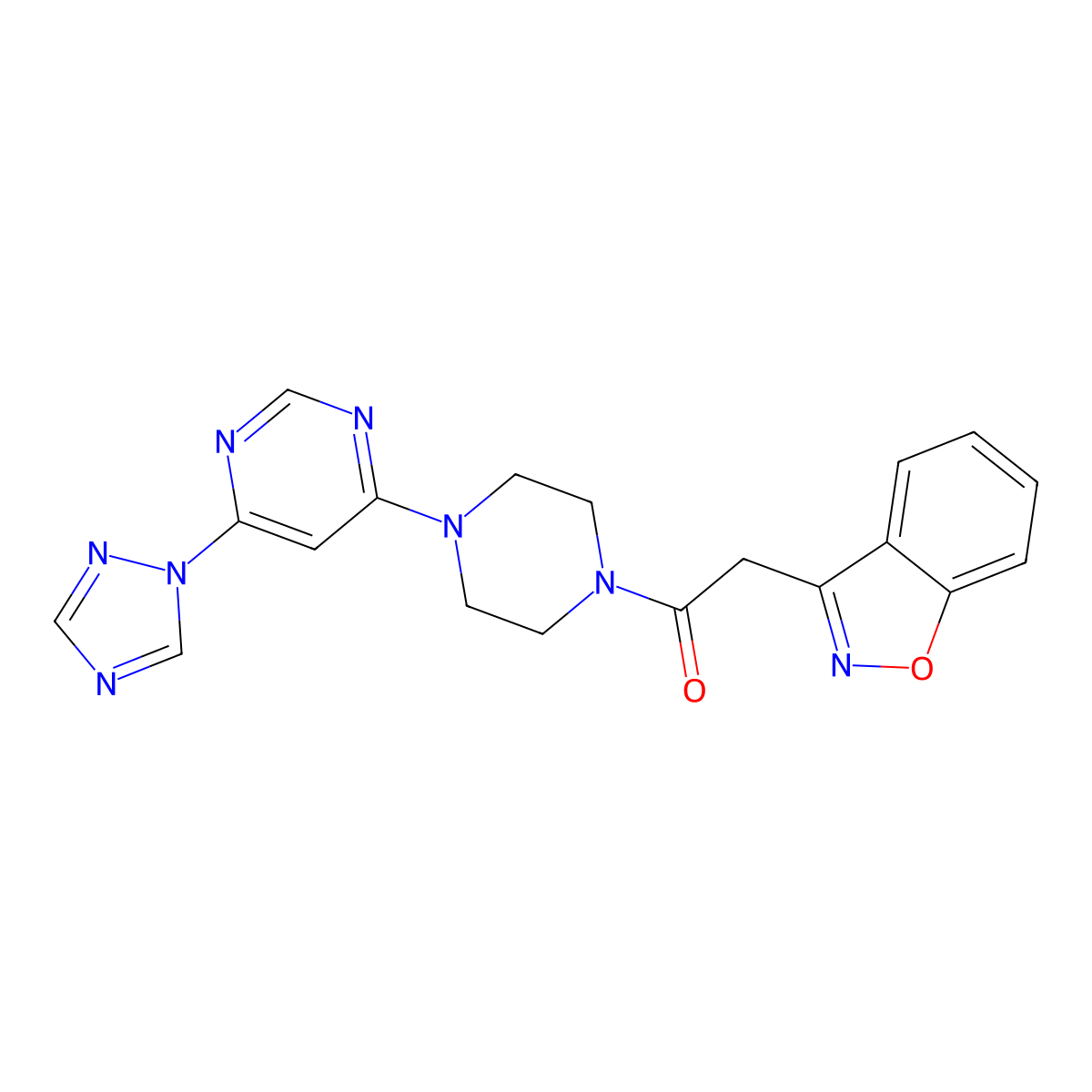 1-(4-(6-(1H-1,2,4-triazol-1-yl)pyrimidin-4-yl)piperazin-1-yl)-2-(benzo[d]isoxazol-3-yl)ethanone molecular structure, CAS 1795189-74-0