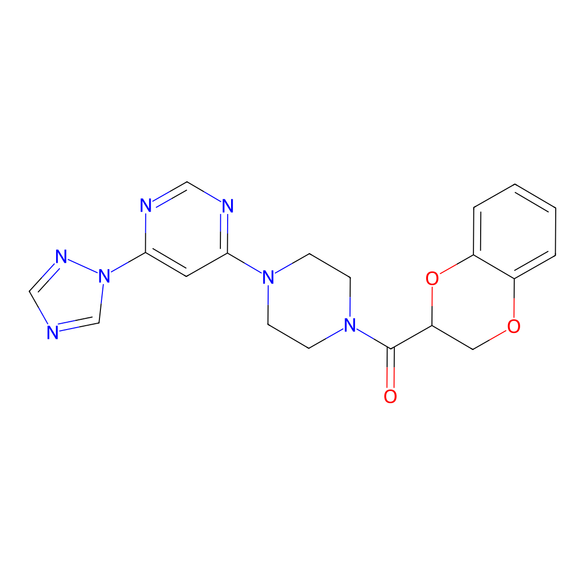 (4-(6-(1H-1,2,4-triazol-1-yl)pyrimidin-4-yl)piperazin-1-yl)(2,3-dihydrobenzo[b][1,4]dioxin-2-yl)methanone molecular structure, CAS 1795189-76-2