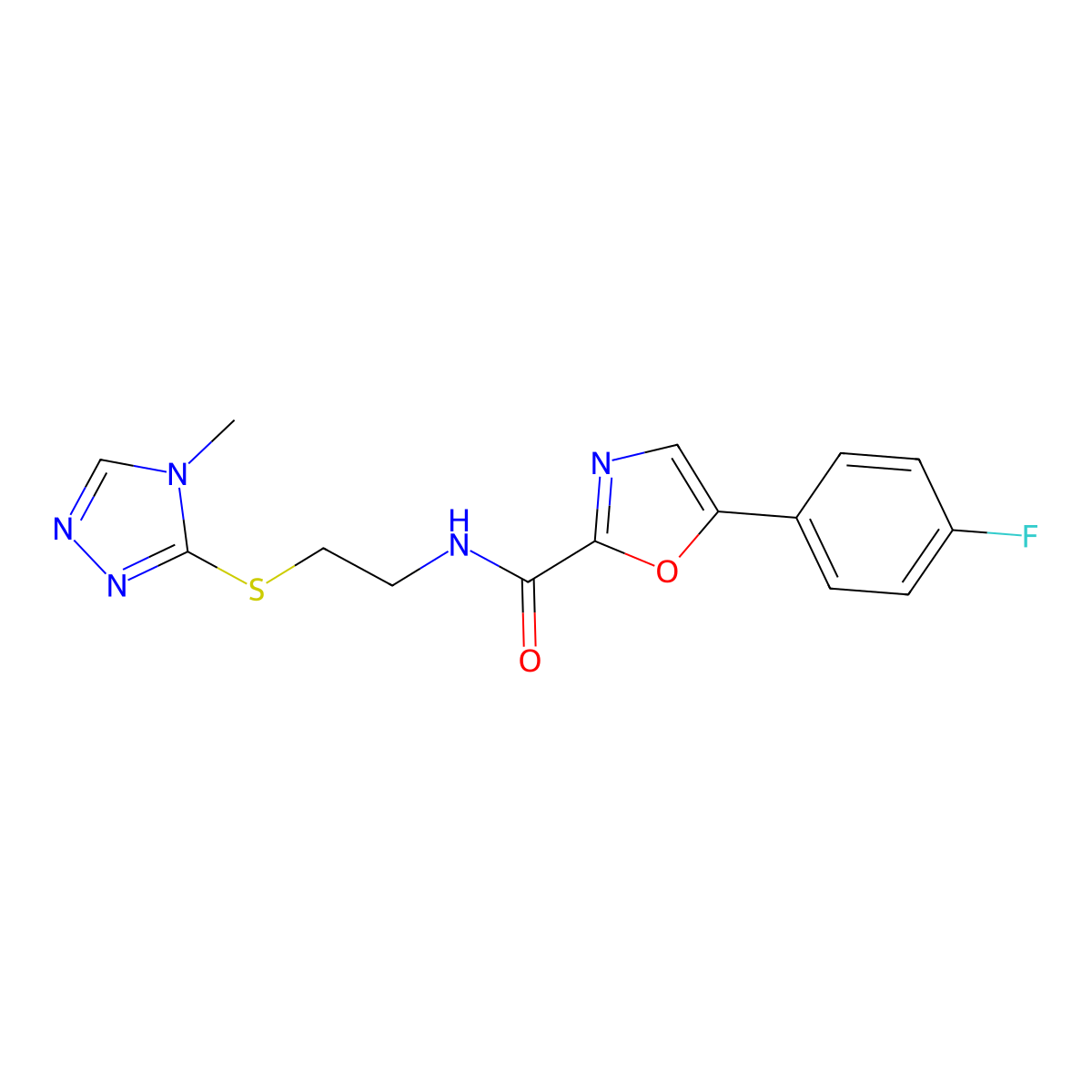 5-(4-fluorophenyl)-N-(2-((4-methyl-4H-1,2,4-triazol-3-yl)thio)ethyl)oxazole-2-carboxamide molecular structure, CAS 1795189-82-0