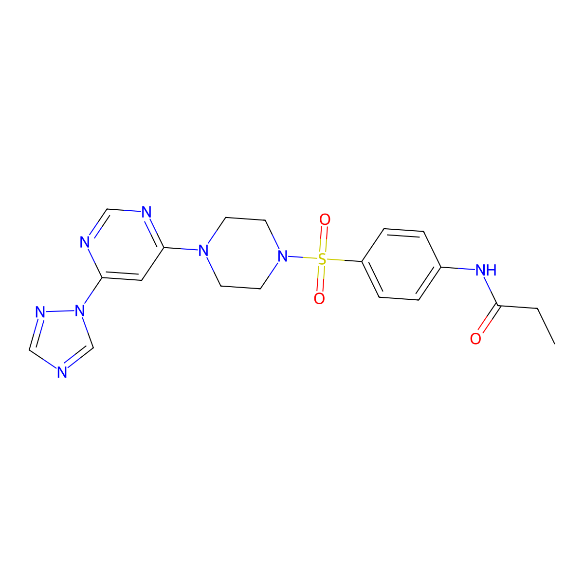 N-(4-((4-(6-(1H-1,2,4-triazol-1-yl)pyrimidin-4-yl)piperazin-1-yl)sulfonyl)phenyl)propionamide molecular structure, CAS 1795189-84-2