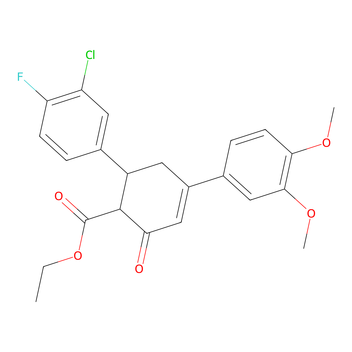 Ethyl 6-(3-chloro-4-fluorophenyl)-4-(3,4-dimethoxyphenyl)-2-oxocyclohex-3-ene-1-carboxylate molecular structure, CAS 1795189-87-5