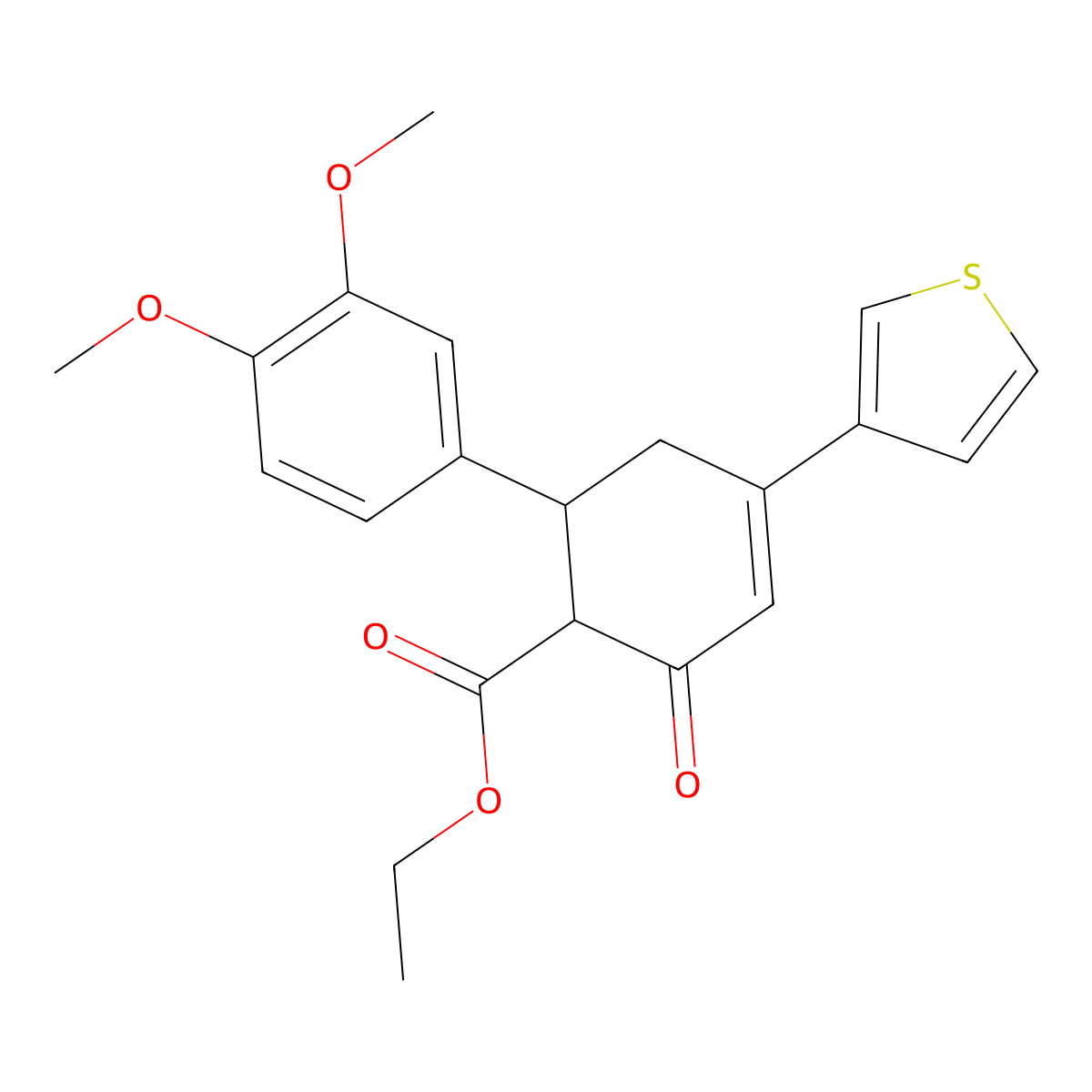 Ethyl 6-(3,4-dimethoxyphenyl)-2-oxo-4-(thiophen-3-yl)cyclohex-3-ene-1-carboxylate molecular structure, CAS 1795189-93-3