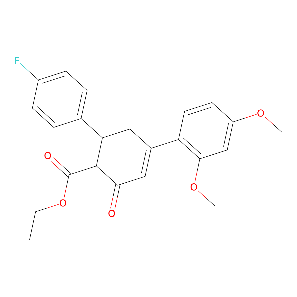 Ethyl 4-(2,4-dimethoxyphenyl)-6-(4-fluorophenyl)-2-oxocyclohex-3-ene-1-carboxylate molecular structure, CAS 1795189-97-7