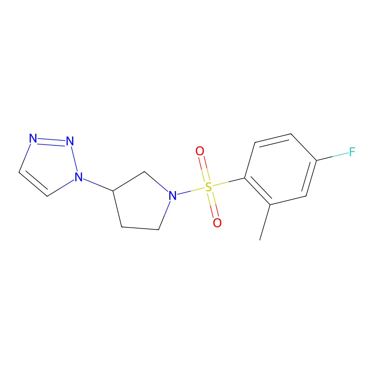 1-(1-((4-fluoro-2-methylphenyl)sulfonyl)pyrrolidin-3-yl)-1H-1,2,3-triazole molecular structure, CAS 1795189-99-9
