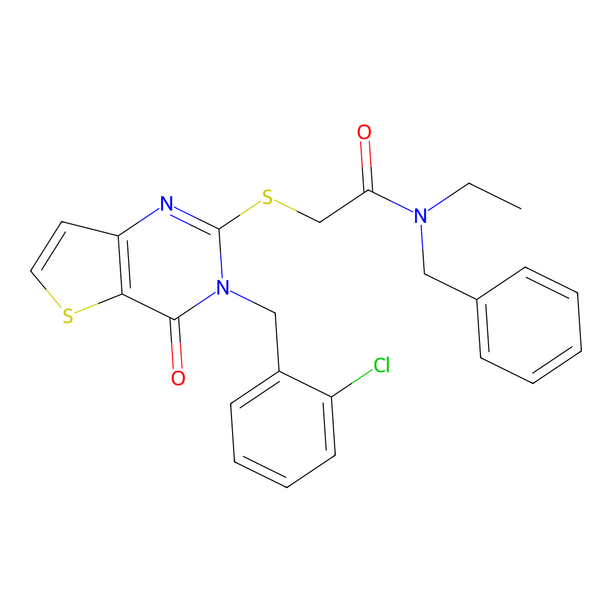 N-benzyl-2-((3-(2-chlorobenzyl)-4-oxo-3,4-dihydrothieno[3,2-d]pyrimidin-2-yl)thio)-N-ethylacetamide molecular structure, CAS 1795190-00-9