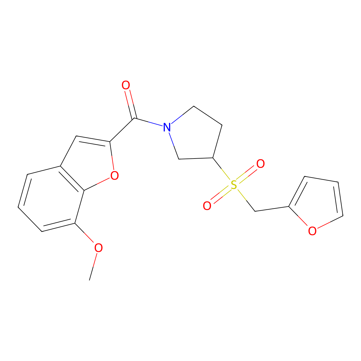 (3-((Furan-2-ylmethyl)sulfonyl)pyrrolidin-1-yl)(7-methoxybenzofuran-2-yl)methanone molecular structure, CAS 1795190-05-4